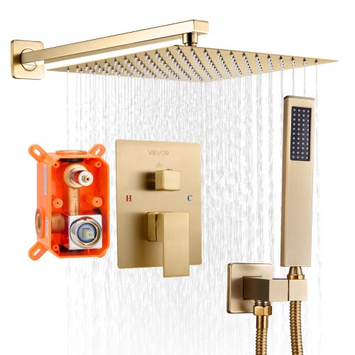 Shower mixer set 30 cm square rain shower head and hand shower set brushed gold