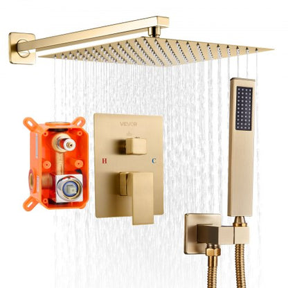 Shower mixer set 30 cm square rain shower head and hand shower set brushed gold