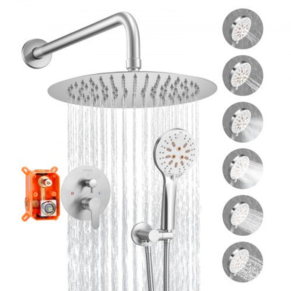 Duschblandare set 10" runt regnduschhuvud och handduschset borstad nickel