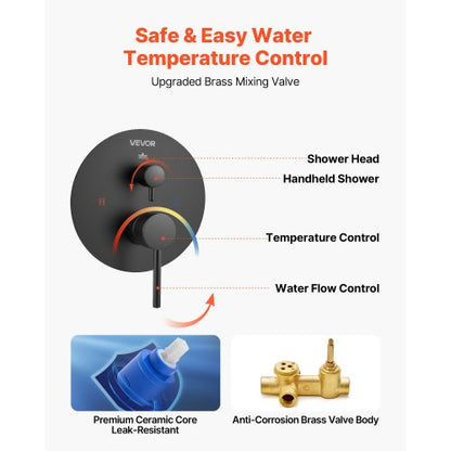 Shower mixer set 10" round rain shower head and hand shower set matte black