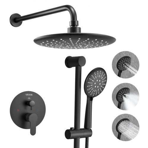 Duschblandare set 9" runt regnduschhuvud och handduschset mattsvart