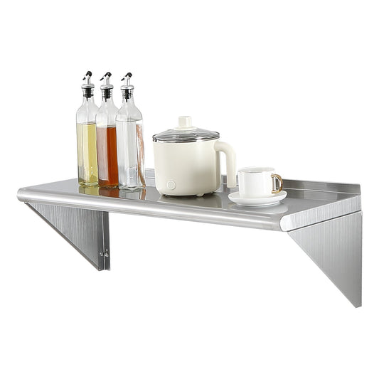 12" x 36" hylla i rostfritt stål, väggmonterade flytande hyllor med konsoler, 250 lbs belastningskapacitet kommersiella hyllor, tunga förvaringsställ för restaurang, kök, bar, hem och hotell