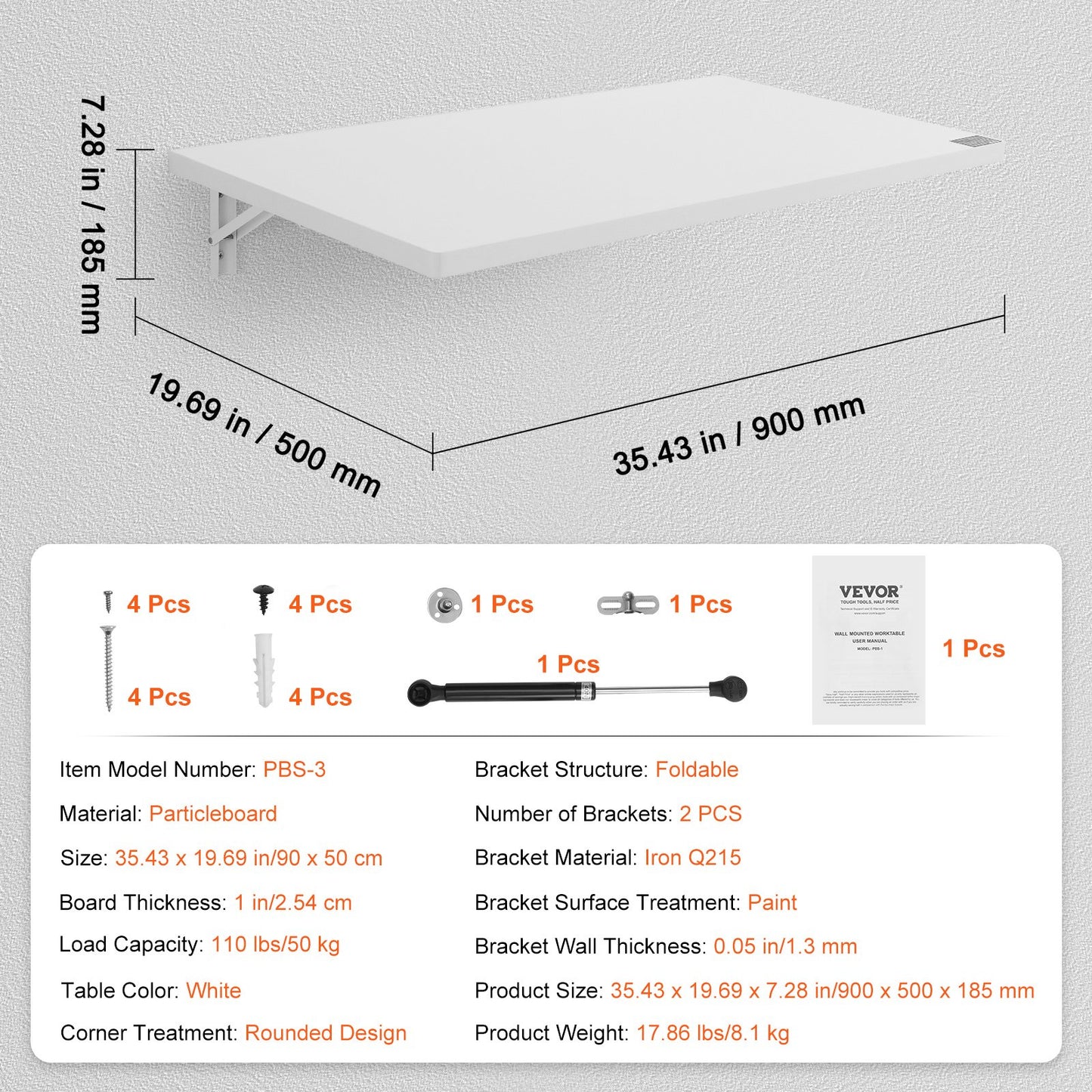 An der Wand befestigter schwimmender Klapptisch Laptop-Schreibtisch Home Office 35,43x19,69 Zoll