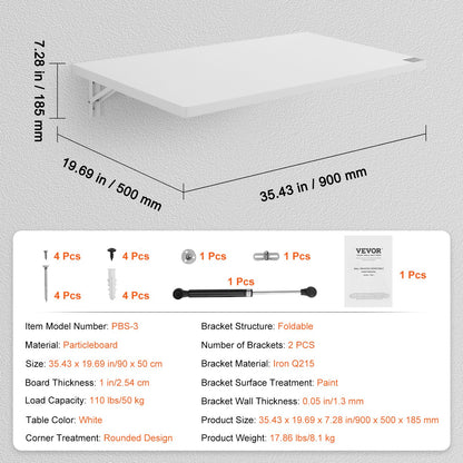 An der Wand befestigter schwimmender Klapptisch Laptop-Schreibtisch Home Office 35,43x19,69 Zoll