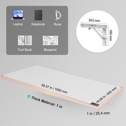 An der Wand montierter schwimmender Klapptisch, Laptop-Schreibtisch, Home Office, 39,37 x 19,69 Zoll