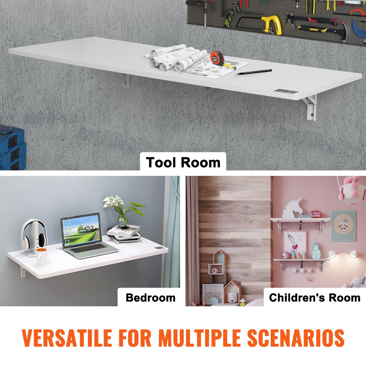 Wall Mounted Floating Folding Table Laptop Desk Home Office 43.31x18.11 Inch