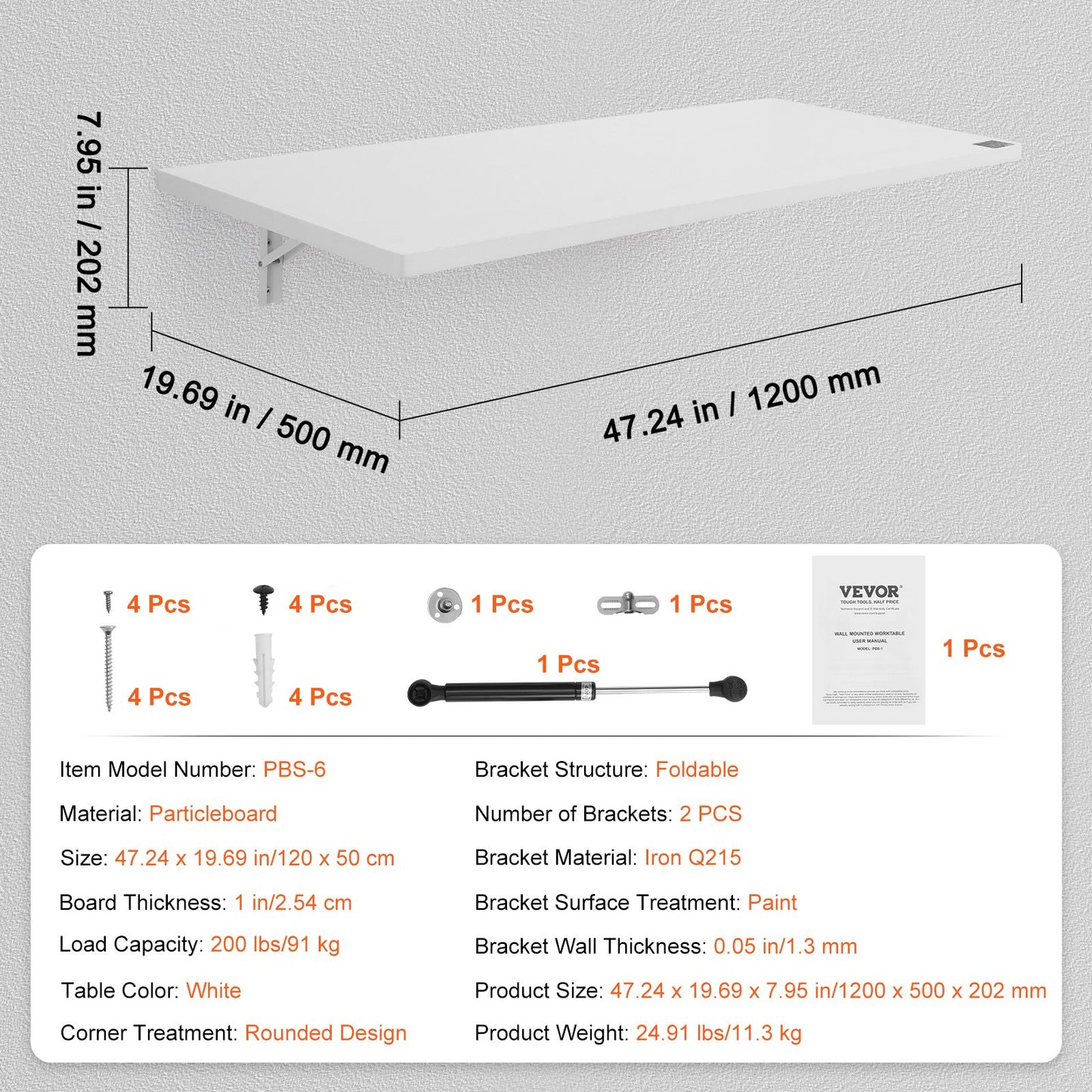 An der Wand befestigter schwimmender Klapptisch Laptop-Schreibtisch Home Office 47,24x19,69 Zoll