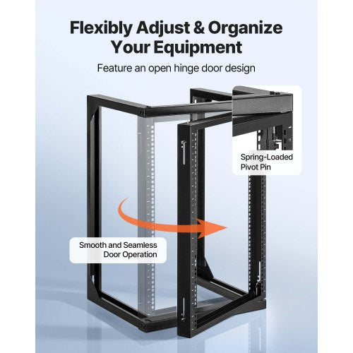 15U väggmonterat serverrack, 68,04 kg maxlastkapacitet, nätverksrack med öppen ram och 180 graders svängdörr, kolstål, perfekt för IT-nätverksutrustning och AV-enheter, datorserver, svart |  EU