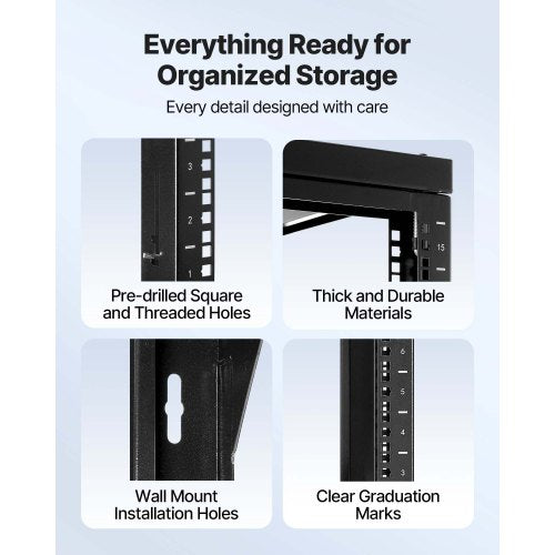 15U väggmonterat serverrack, 68,04 kg maxlastkapacitet, nätverksrack med öppen ram och 180 graders svängdörr, kolstål, perfekt för IT-nätverksutrustning och AV-enheter, datorserver, svart |  EU