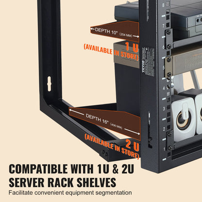 9U-Wandmontage-Rack 150 lbs/68,04 kg Open Frame Server-Netzwerk-Rack Schwarz