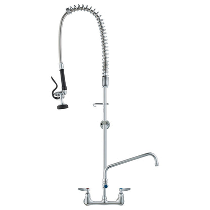 Gewerblicher Wasserhahn mit Vorspülbrause, 119 cm Höhe, 20 cm Mitte, 30 cm Schwenkauslauf, wandmontierter Spültischhahn, Messingeinheit mit ausziehbarer Brause, für 1/2/3 Becken