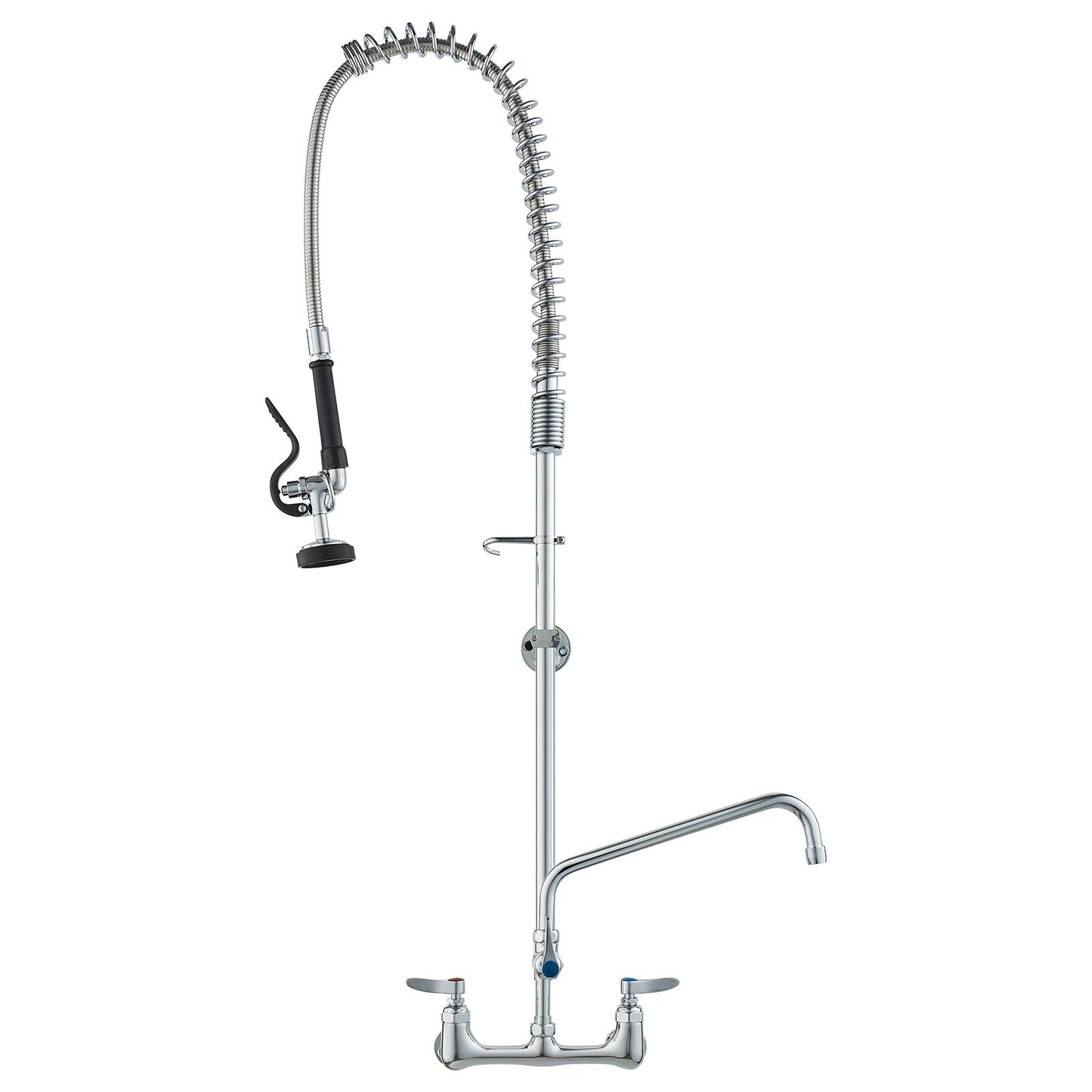 Gewerblicher Wasserhahn mit Vorspülbrause, 119 cm Höhe, 20 cm Mitte, 30 cm Schwenkauslauf, wandmontierter Spültischhahn, Messingeinheit mit ausziehbarer Brause, für 1/2/3 Becken