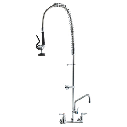 Gewerblicher Wasserhahn mit Vorspülbrause, 119 cm Höhe, 20 cm Mitte, 30 cm Schwenkauslauf, wandmontierter Spültischhahn, Messingeinheit mit ausziehbarer Brause, für 1/2/3 Becken