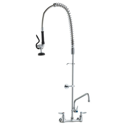 Gewerblicher Wasserhahn mit Vorspülbrause, 119 cm Höhe, 20 cm Mitte, 30 cm Schwenkauslauf, wandmontierter Spültischhahn, Messingeinheit mit ausziehbarer Brause, für 1/2/3 Becken