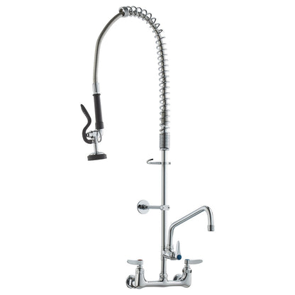 Commercial Faucet with Pre-Rinse Sprayer, 36" Height, 8" Center, 12" Swivel Spout, Wall Mounted Sink Faucet, Brass Constructed Unit with Pull Down Spray, for 1/2/3 Bowl Sink