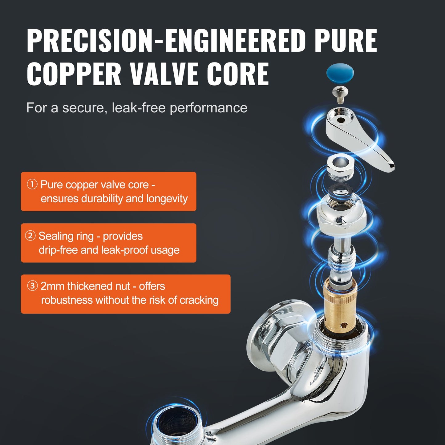 Commercial Faucet with Pre-Rinse Sprayer, 25" Height, 8" Center, 12" Swivel Spout, Wall Mounted Sink Faucet, Brass Constructed Unit with Pull Down Spray, for 1/2/3 Bowl Sink