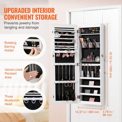 Spegelskåp för smycken, 112 cm, låsbart vägg- eller dörrmonterat skåp, vit |  EU