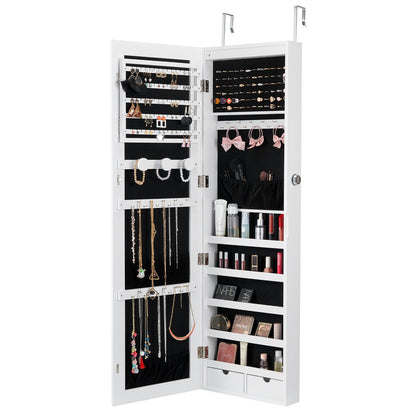 Spegel Smyckesskåp 47,05 tum Låsbar vägg- eller dörrmonterad Armoire Vit