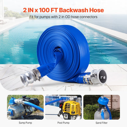 Backwash Hose 2 in x 100 ft Blue high quality hose complete with fittings