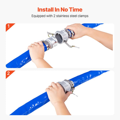 Backwash Hose 2 in x 100 ft Blue high quality hose complete with fittings