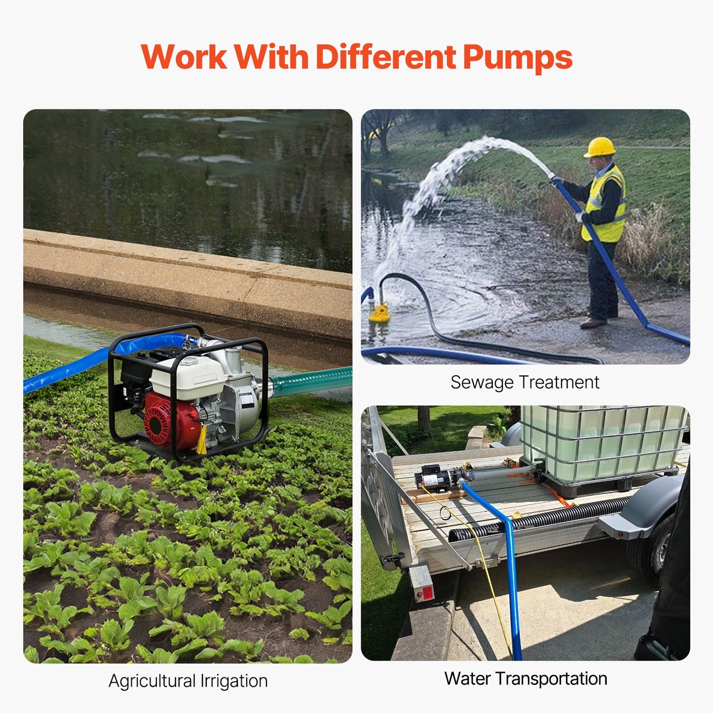 Backwash Hose 2 in x 100 ft Blue high quality hose complete with fittings