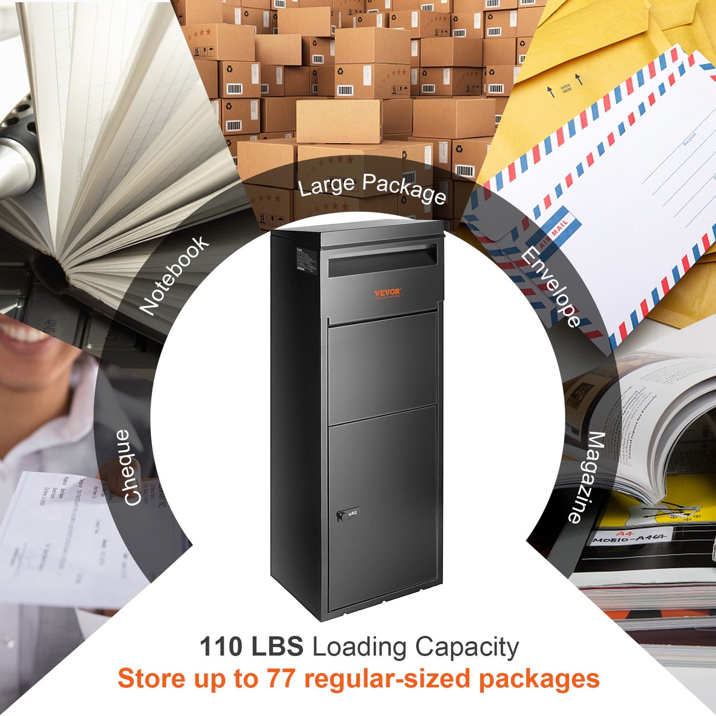 Paketleveranslådor för utvändigt 13,9"x11,6"x42", leveranslåda i galvaniserat stål för paket med kodat lås, stöldskydd, IPX3 vattentät paketförpackning för uteplats, veranda, trottoarkant