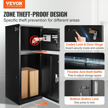 Outdoor Parcel Delivery Boxes 16.2"x15.8"x44", Galvanized Steel Packaging Box with Combination Lock, Removable Anti-Theft, IPX3 Waterproof Parcel Drop Box for Patio, Porch