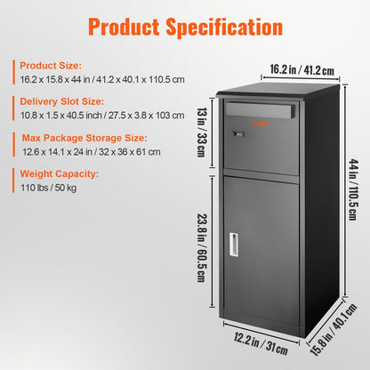 Outdoor Parcel Delivery Boxes 16.2"x15.8"x44", Galvanized Steel Packaging Box with Combination Lock, Removable Anti-Theft, IPX3 Waterproof Parcel Drop Box for Patio, Porch