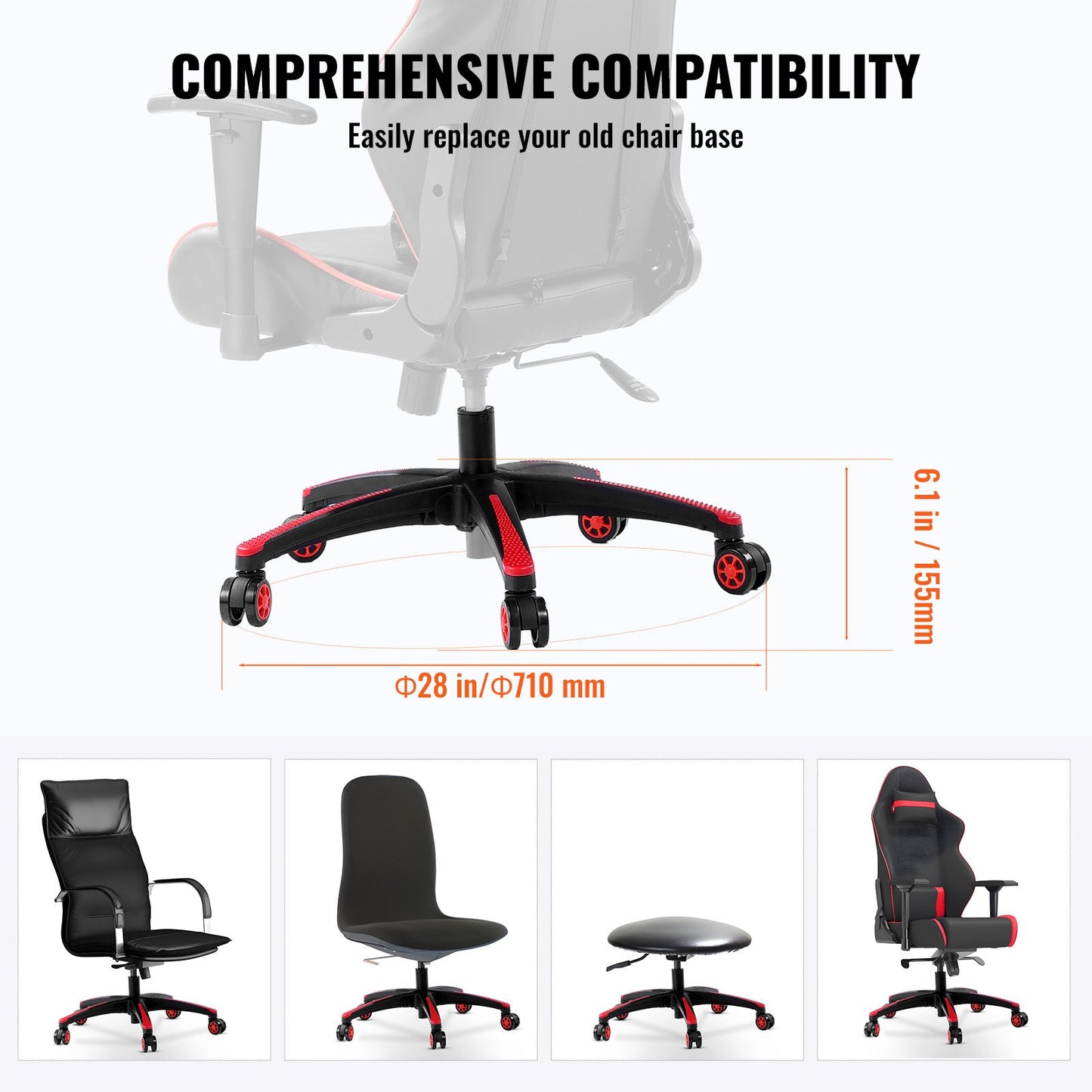 Byte av kontorsstolsbas 28" Heavy Duty Swivel Stolsbas 2500 lbs