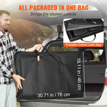 Camping-Küchentisch, einteilige, faltbare, tragbare Kochstation mit Tragetasche, Aluminium-Campingtisch, 4 Beistelltische aus Eisen und 2 Ablagen, perfekt für Picknicks im Freien, Grillen, Camping, Reisen mit dem Wohnmobil