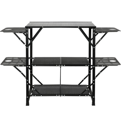 Camping-Küchentisch, einteilige, faltbare, tragbare Kochstation mit Tragetasche, Aluminium-Campingtisch, 4 Beistelltische aus Eisen und 2 Ablagen, perfekt für Picknicks im Freien, Grillen, Camping, Reisen mit dem Wohnmobil