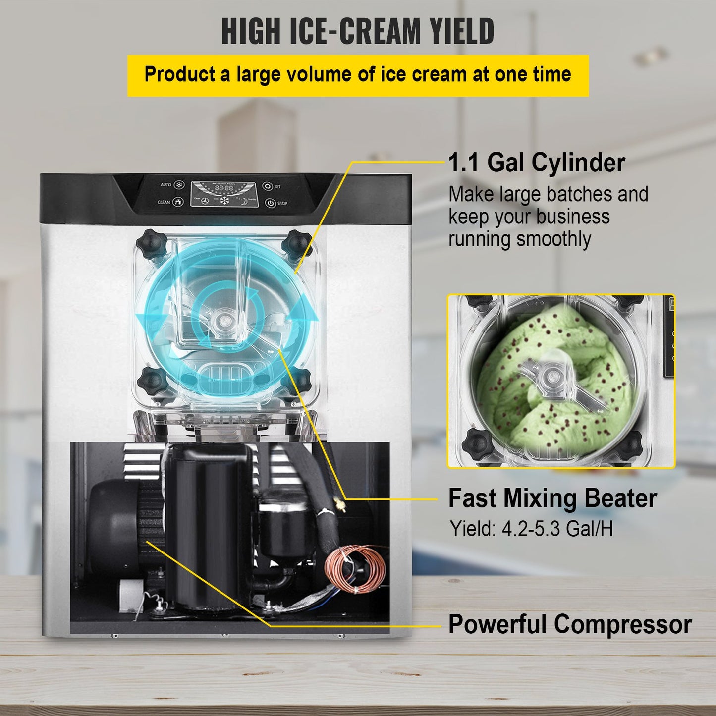 Commercial Hard Ice Cream Machine 3.5-4.4 UK Gallon/H Stainless Steel Ice Cream Machine