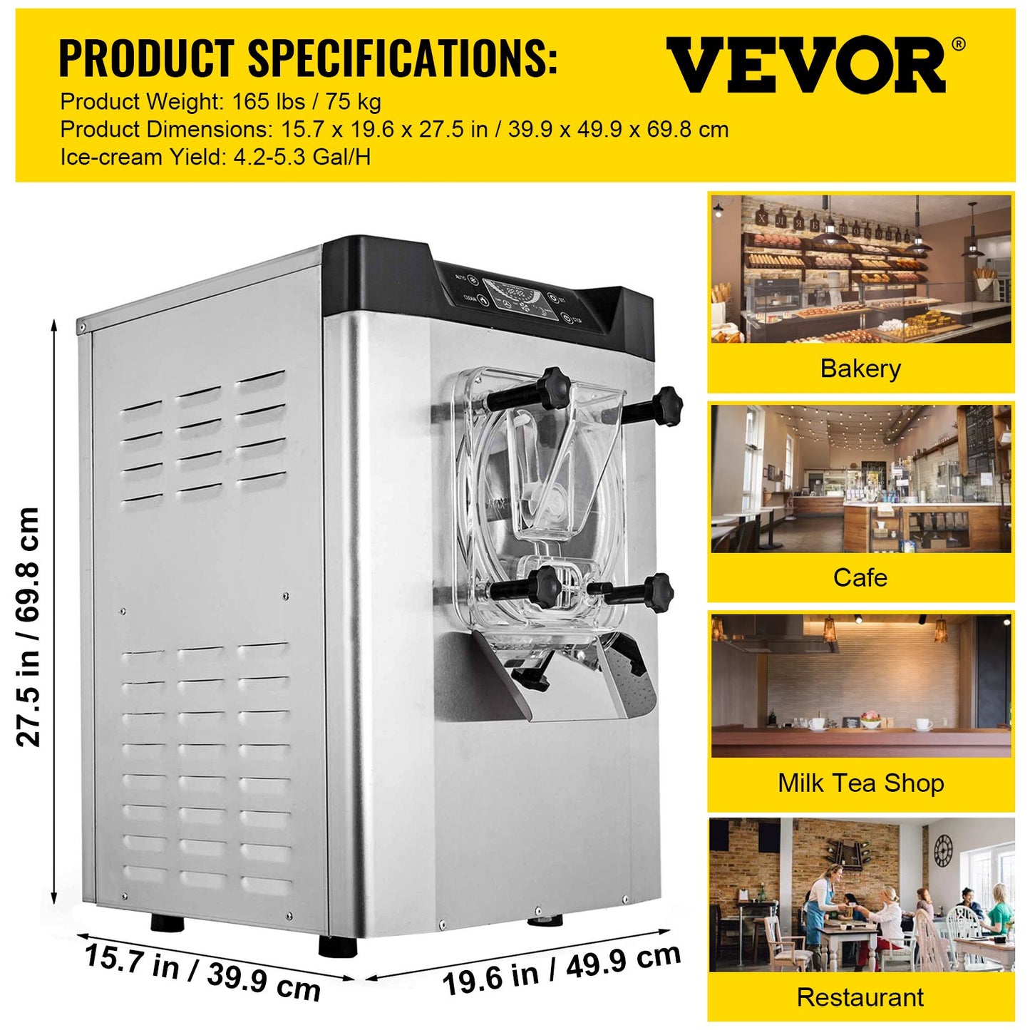 Commercial Hard Ice Cream Machine 3.5-4.4 UK Gallon/H Stainless Steel Ice Cream Machine