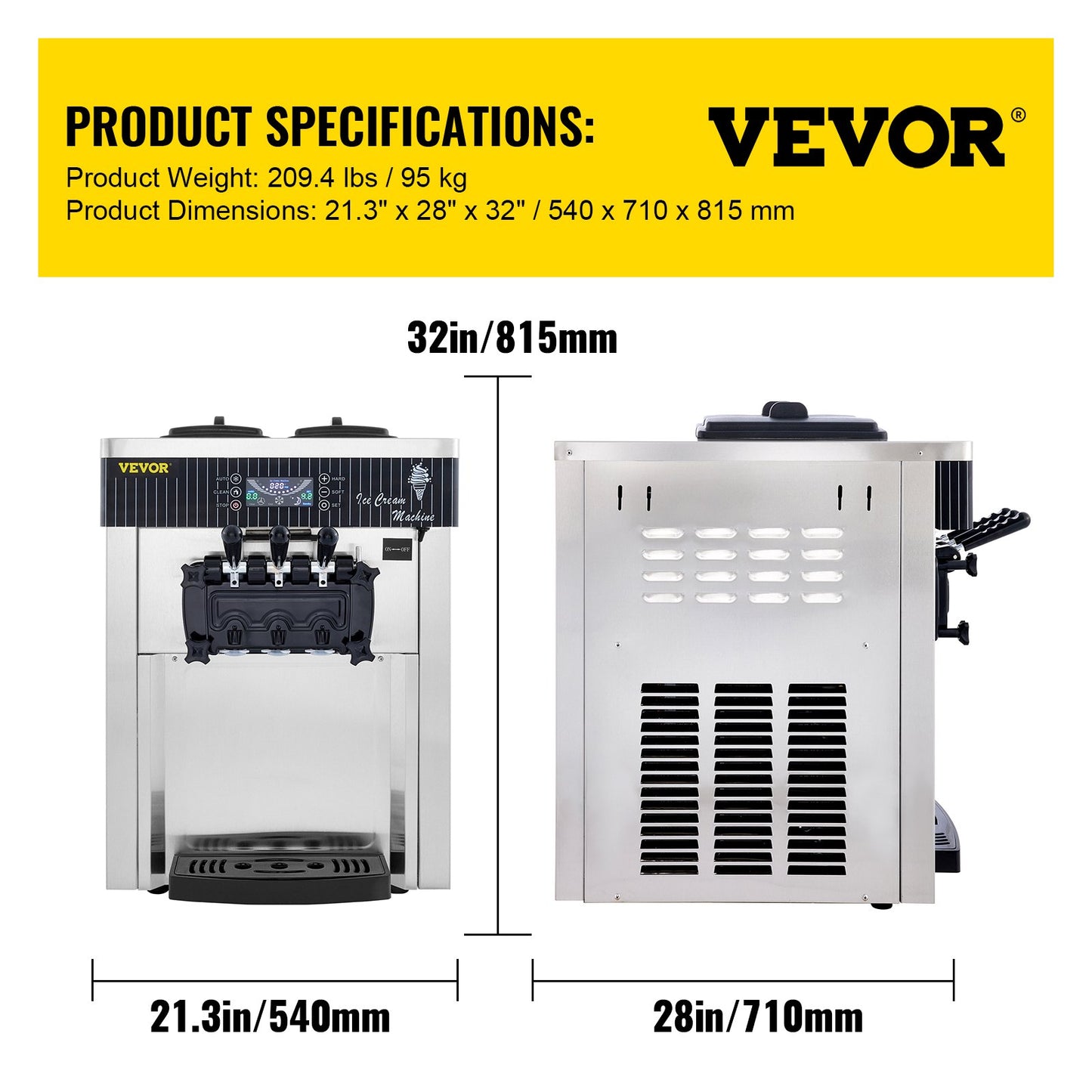 Mjukglassmaskin 2200W kommersiell bänkskiva mjukglassmaskin 5,3 till 7,4 liter per timme Glassmaskin för restauranger Barer Caféer Bagerier