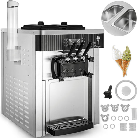 Mjukglassmaskin 2200W kommersiell bänkskiva mjukglassmaskin 5,3 till 7,4 liter per timme Glassmaskin för restauranger Barer Caféer Bagerier