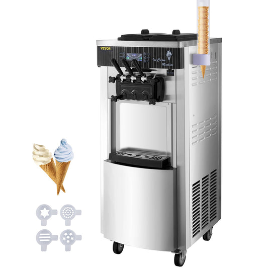 Mjukglassmaskin 2200W kommersiell vertikal mjukglassmaskin 5,3 till 7,4 liter per timme Glassmaskin för restauranger Barer Caféer Bagerier