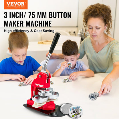 Button Maker Machine, 75 mm (3 tum) Badge Punch Press Kit, Barn DIY-presenter Pin Maker, Tillbehör för knapptillverkning med 500 st knappdelar & Circle Cutter & Magic Book
