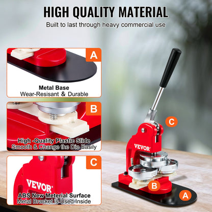 Button Maker Machine, 75 mm (3 tum) Badge Punch Press Kit, Barn DIY-presenter Pin Maker, Tillbehör för knapptillverkning med 500 st knappdelar & Circle Cutter & Magic Book