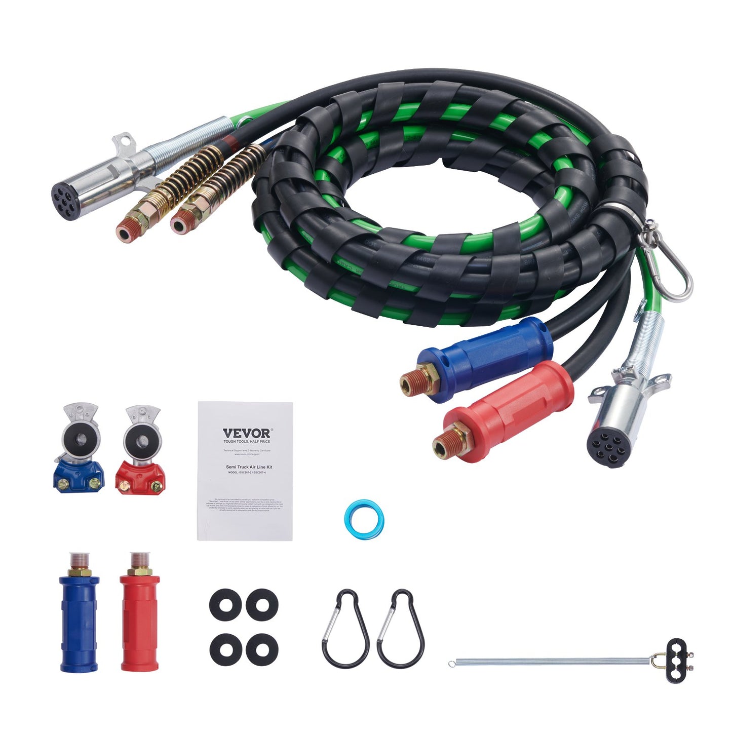 12FT 3-i-1 Semi Truck Air Lines Kit med 2PCS glada händer och handtag