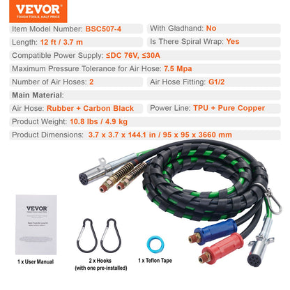 12FT Semi Truck Air Lines Kit 3-i-1 luftslangar och 7-vägsplugg ABS Power Line