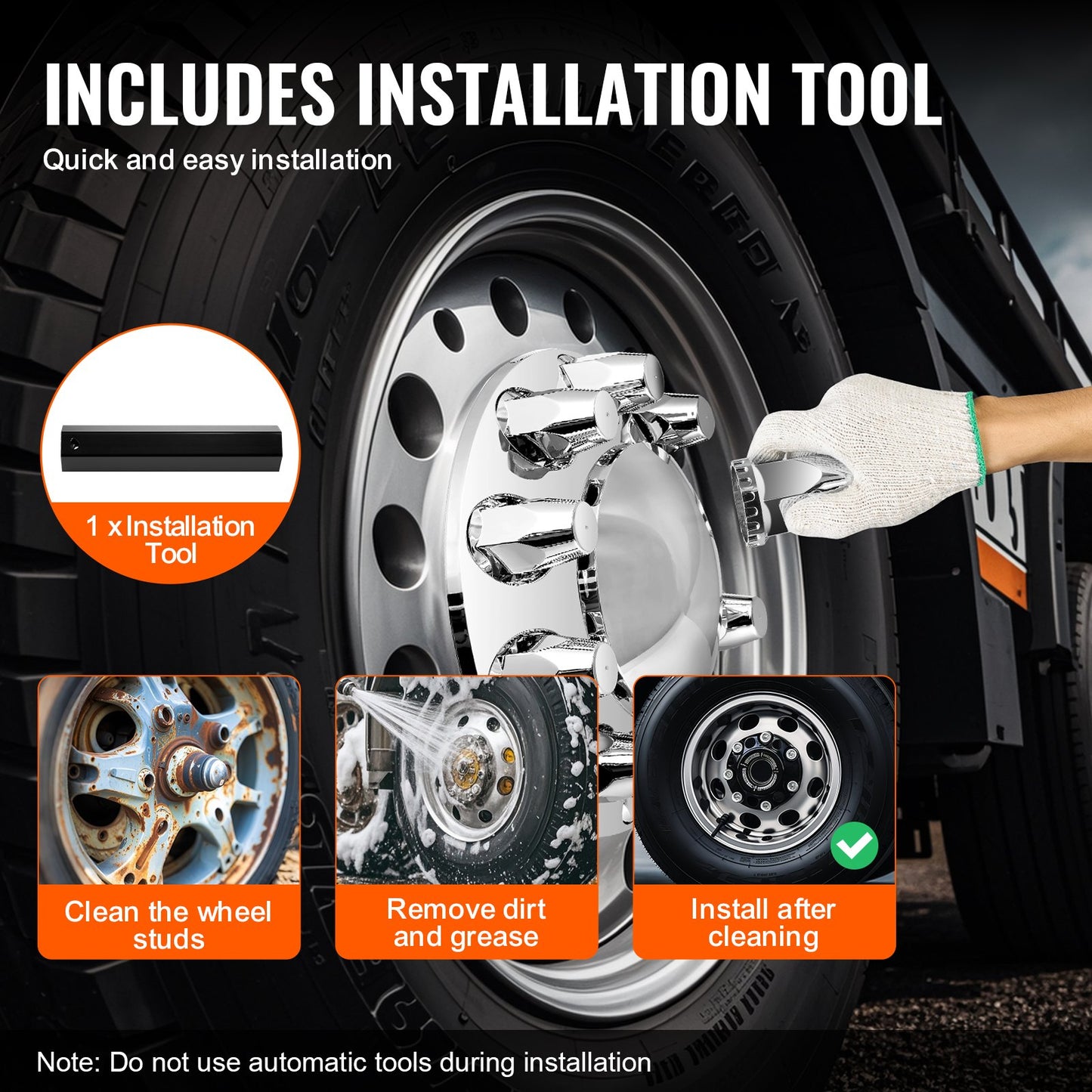 Front Axle Cover Combo Kit ABS Lug Nut Covers with Nut Protection Tool