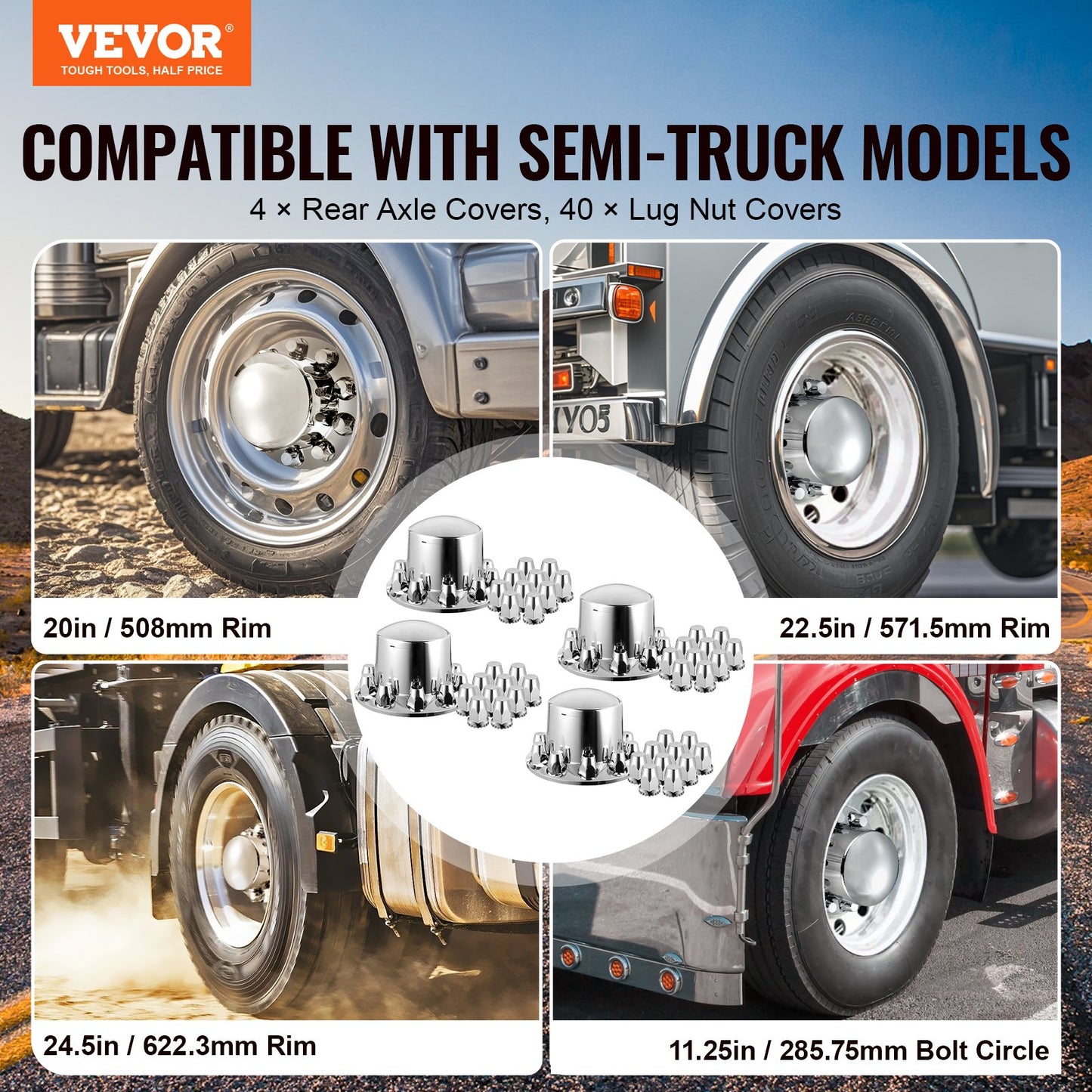 Rear Axle Cover Combo Kit ABS Lug Nut Covers with Nut Protection Tool