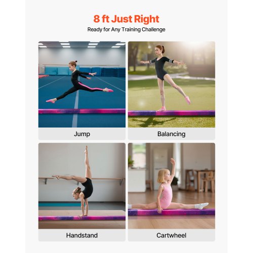 8FT Hopfällbar Balansbom för Barn, 136,1KG Stabil Stödjande Gymnastikgolvbom med Halkfri Matta, Gymnastikträningsutrustning med Träkärna med Halkfri Botten och Bärväska för Hemmagym, Galaxy |  EU