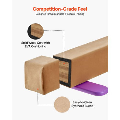 8FT Balansbom för Barn, 158,7 KG Stabilt Stöd Gymnastikgolvbom med Halkfria Trämattor, Gymnastikträningsutrustning med Träkärna och Halkfri Botten för Hem och Gym, Gul |  EU