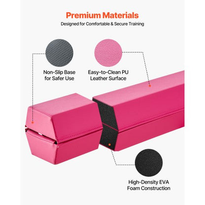 8FT Hopfällbar Balansbom för Barn, 90,7 KG Stabil Stöd Gymnastik Golvbom med Halkfria Mattor, Gymnastikträningsutrustning med Halkfri Botten och Bärväska för Hemmagym, Rosa |  EU