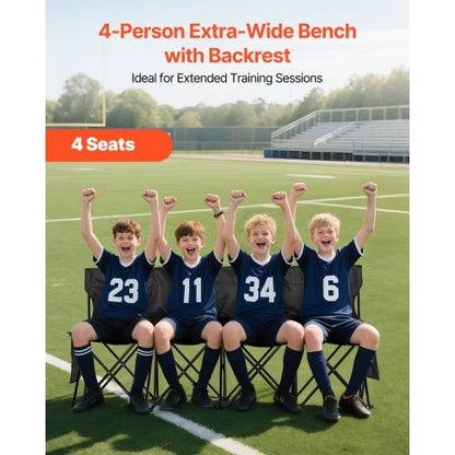 Bärbar Hopfällbar Bänk, 4-sits Hopfällbar Fotbollsbänk med Sidofickor och Bärväska, Lätt Sidosittplats med Ryggstöd för Fotboll, Baseboll, Camping, Utomhusevenemang, Svart |  EU