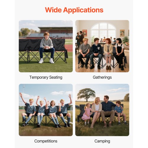 Bärbar Hopfällbar Bänk, 4-sits Hopfällbar Fotbollsbänk med Sidofickor och Bärväska, Lätt Sidosittplats med Ryggstöd för Fotboll, Baseboll, Camping, Utomhusevenemang, Svart |  EU