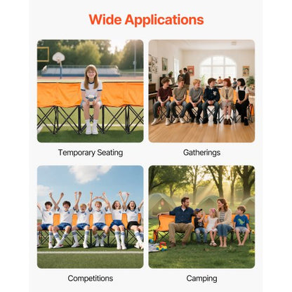 Bärbar Hopfällbar Bänk, 6-sits Hopfällbar Fotbollsbänk med Sidofickor och Bärväska, Lätt Sidosittplats med Ryggstöd för Fotboll, Baseboll, Camping, Utomhusevenemang, Orange |  EU