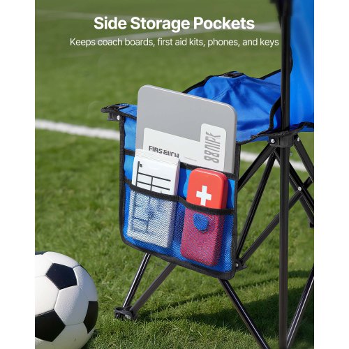 Bärbar Hopfällbar Bänk, 8-Sits Hopfällbar Fotbollsbänk med Sidofickor och Bärväska, Lätt Sidosittplats med Ryggstöd för Fotboll, Baseboll, Camping, Utomhusevenemang, Blå |  EU