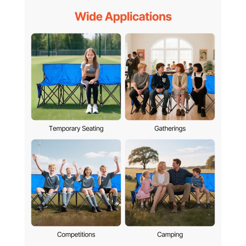 Bärbar Hopfällbar Bänk, 8-Sits Hopfällbar Fotbollsbänk med Sidofickor och Bärväska, Lätt Sidosittplats med Ryggstöd för Fotboll, Baseboll, Camping, Utomhusevenemang, Blå |  EU